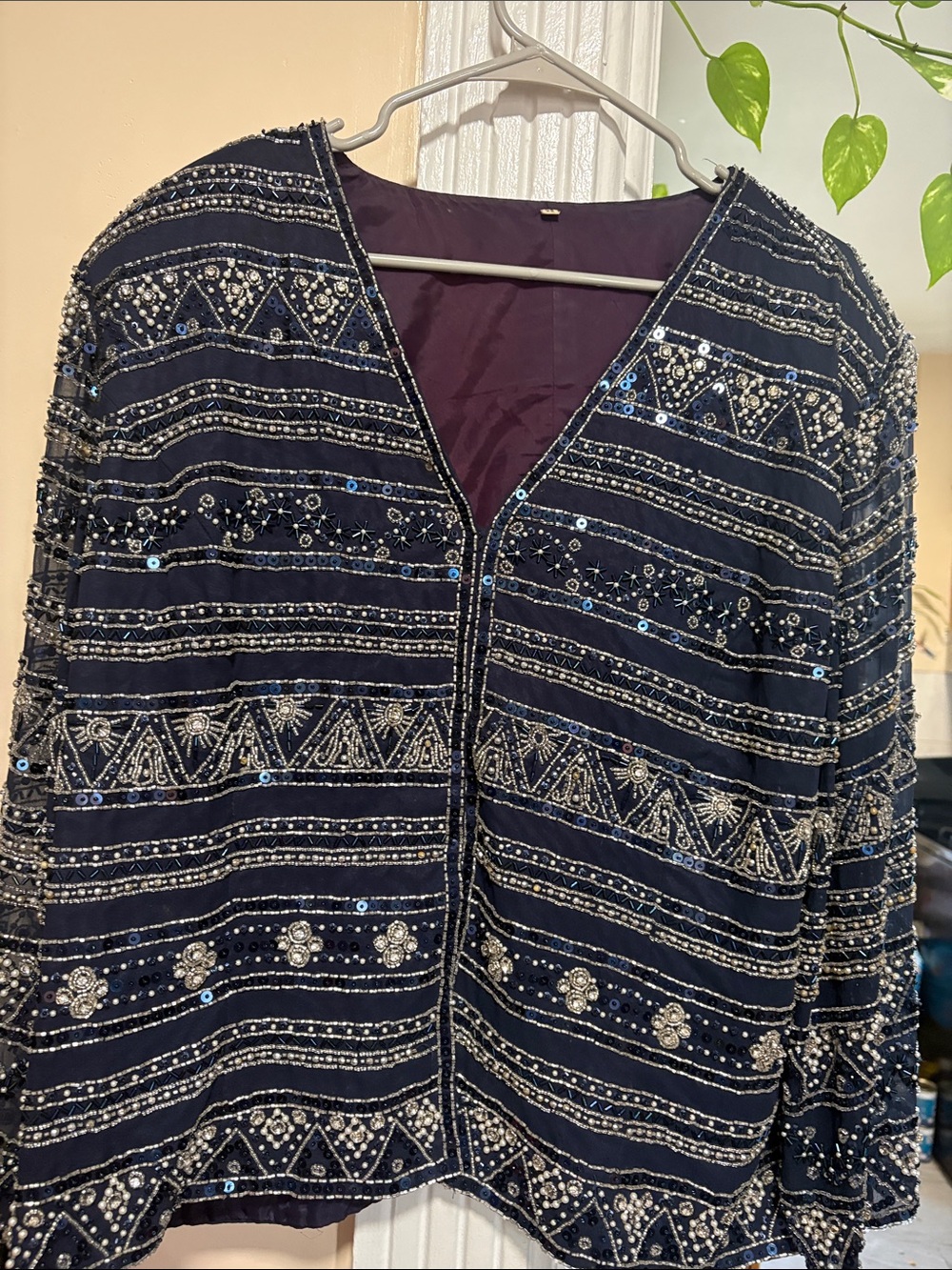 The Vintage Shop Navy Beaded Sequin Blazer